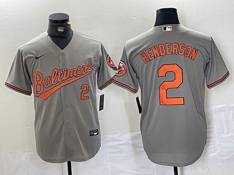 Mens Baltimore Orioles #2 Gunnar Henderson Number Grey Stitched Cool Base Nike Jersey